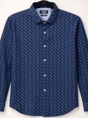 Original Penguin Mens L Blue Geometric Heritage Slim Fit Button Down